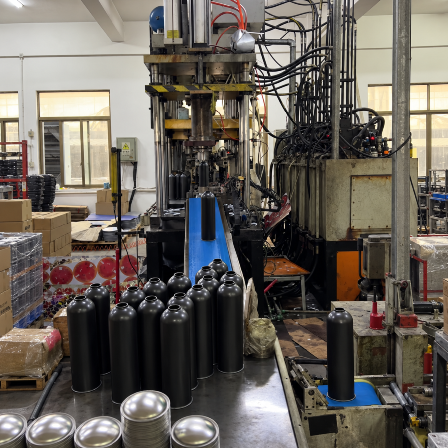Industrial production line manufacturing gas cylinders for private-label supply